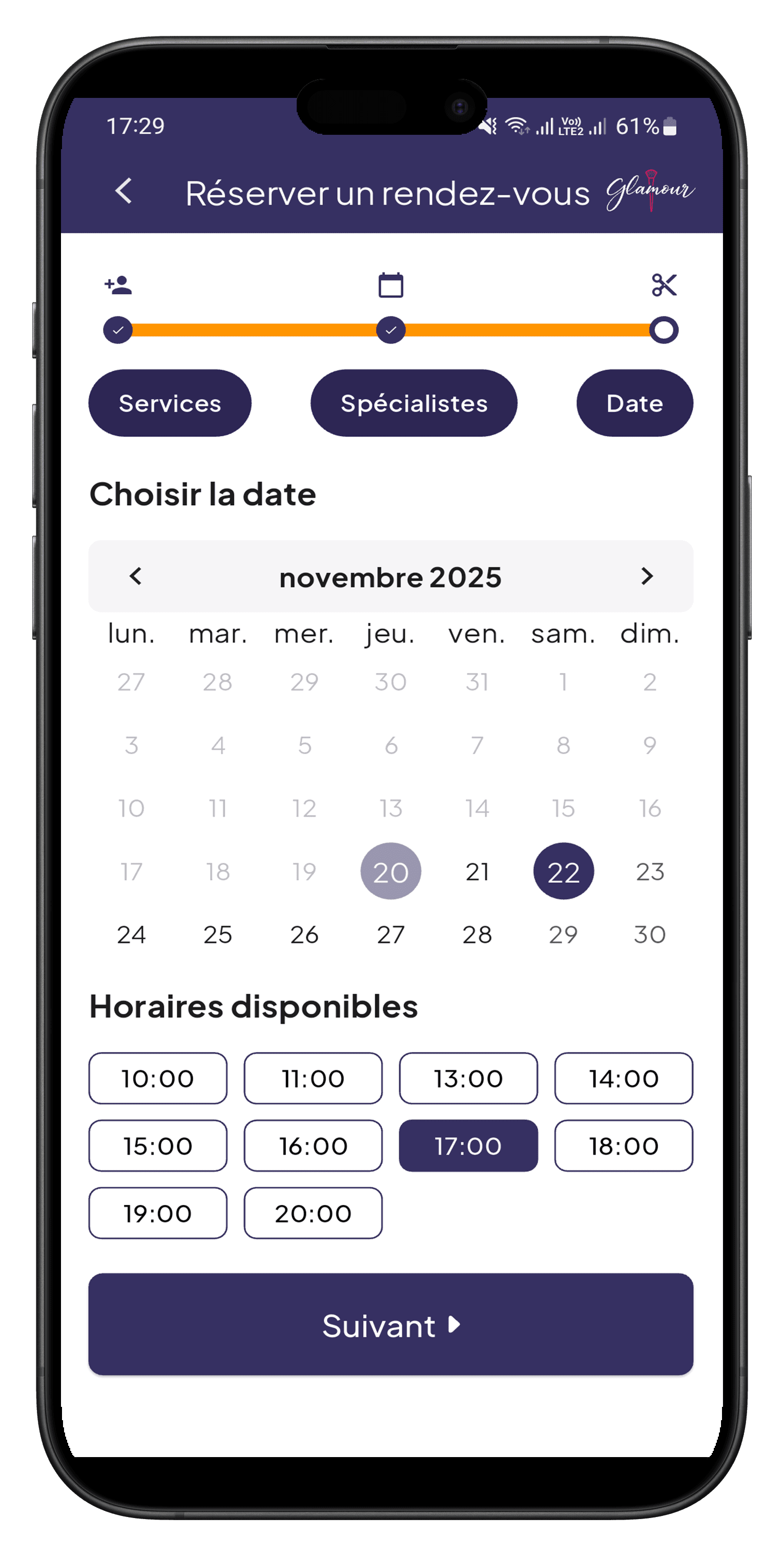 Glamour client — booking